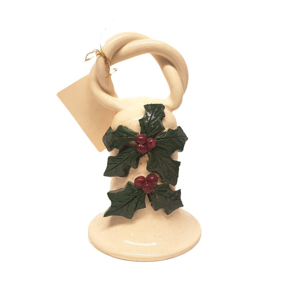 Piney Woods Pottery Christmas Bell Holly Berry Leaves Studio Handmade Signed 6"